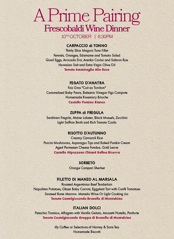 A PRIME Pairing: Frescobaldi Wine Dinner at PRIME - AlbertWines2u