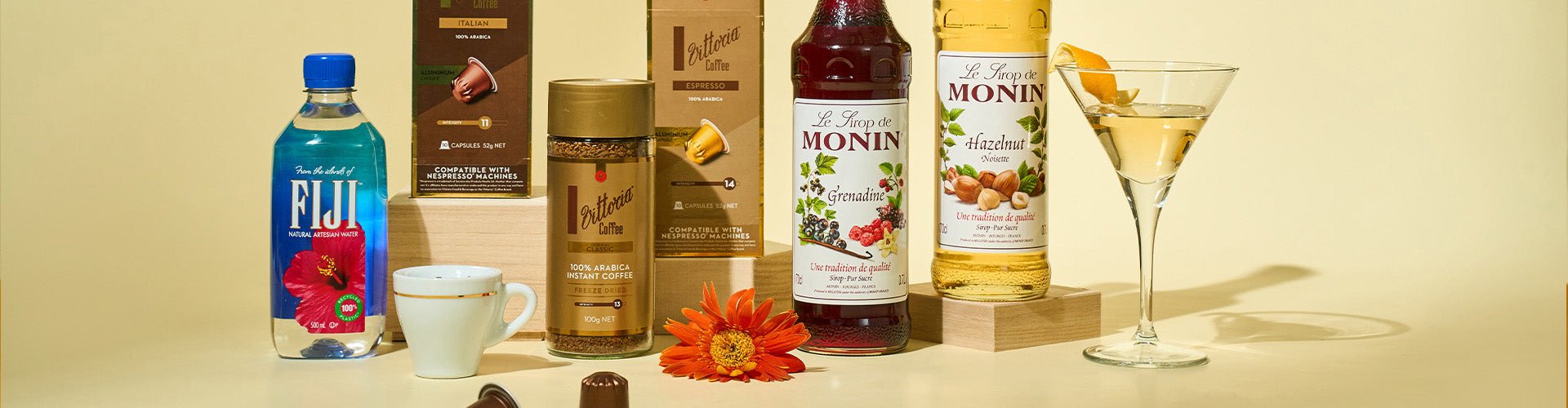 Non-alcoholic options available! Choose from the finest water, such as Fiji Water, Monin syrups, and coffee.