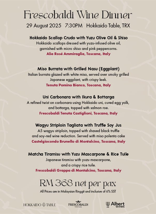Frescobaldi Wine Dinner at Hokkaido Table: Chef's Table - AlbertWines2u