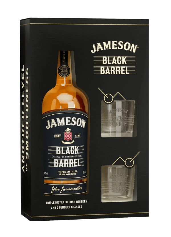 Jameson 'Black Barrel' Irish Whiskey (Limited Edition Gift Pack with 2 Tumblers) - AlbertWines2u