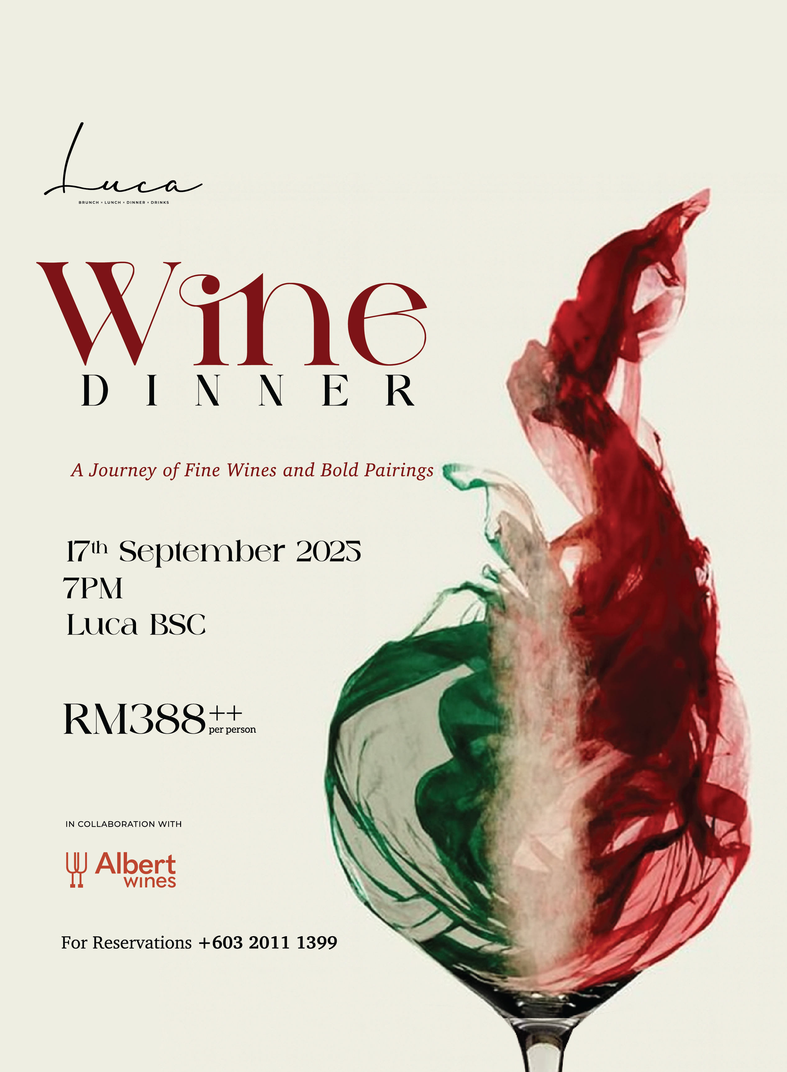 Four Hands Wine Dinner with Chef Imran at Luca BSC - AlbertWines2u